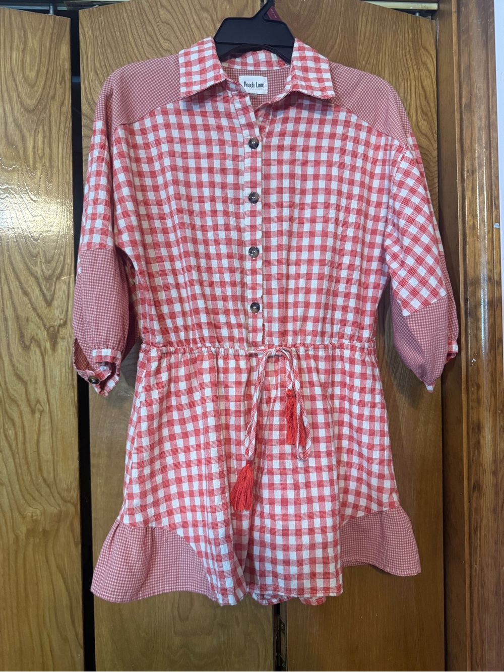 Peach Love California Red and White Gingham Tie-Waist Romper